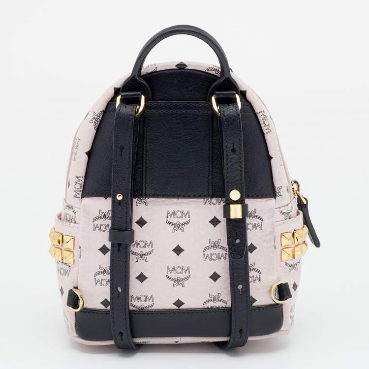 Pre Owned MCM Light Pink/Black Visetos Coated Canvas And Leather Mini Studded Stark-Bebe Boo Backpack