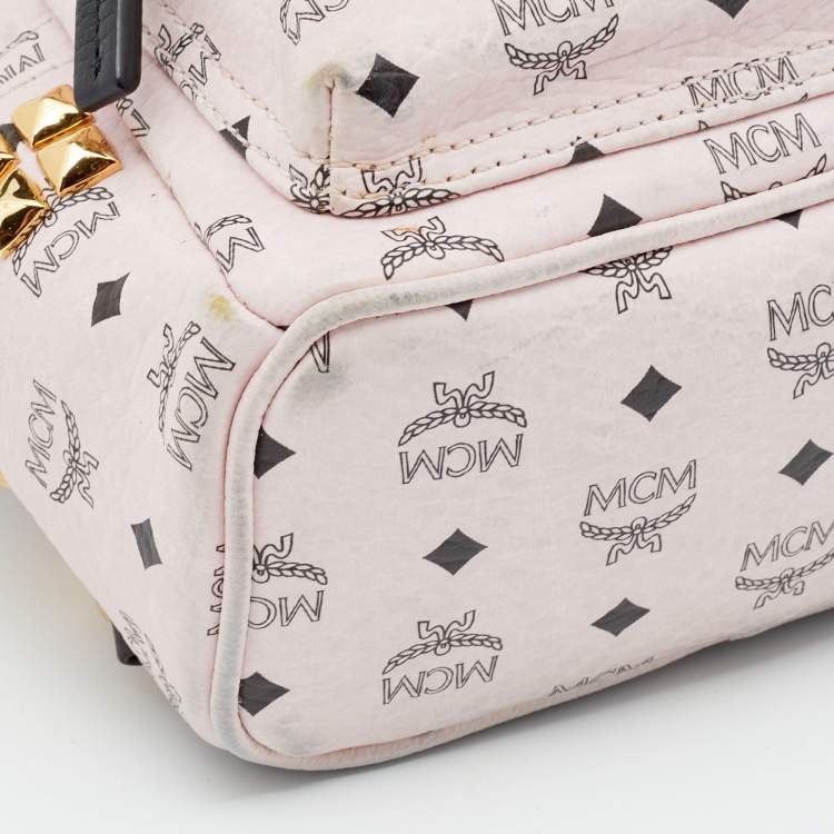 Pre Owned MCM Light Pink/Black Visetos Coated Canvas And Leather Mini Studded Stark-Bebe Boo Backpack