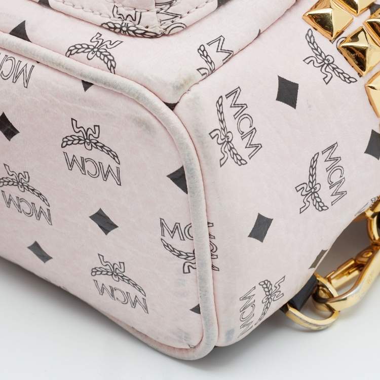 Pre Owned MCM Light Pink/Black Visetos Coated Canvas And Leather Mini Studded Stark-Bebe Boo Backpack