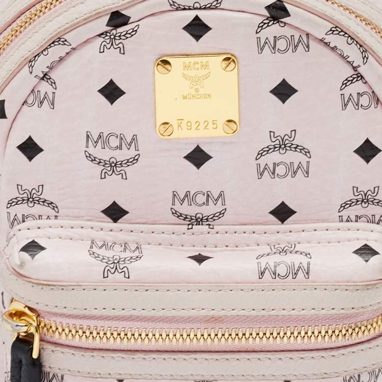 Pre Owned MCM Light Pink/Black Visetos Coated Canvas And Leather Mini Studded Stark-Bebe Boo Backpack