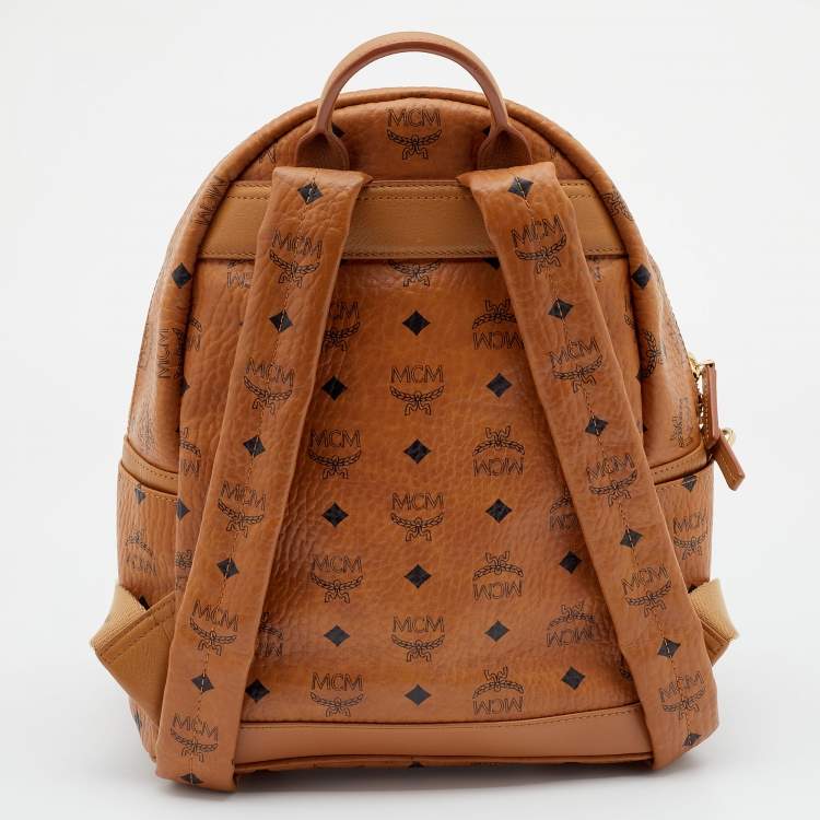 Pre Owned MCM Cognac Visetos Coated Canvas Mini Studs Stark Backpack