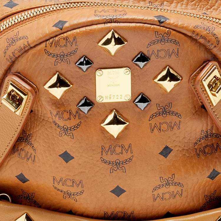 Pre Owned MCM Cognac Visetos Coated Canvas Mini Studs Stark Backpack