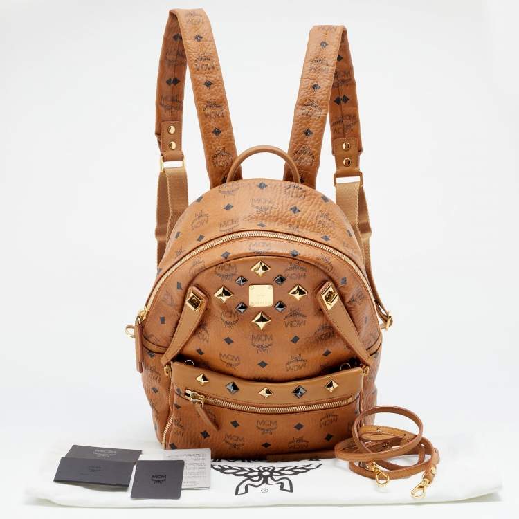 Pre Owned MCM Cognac Visetos Coated Canvas Mini Studs Stark Backpack
