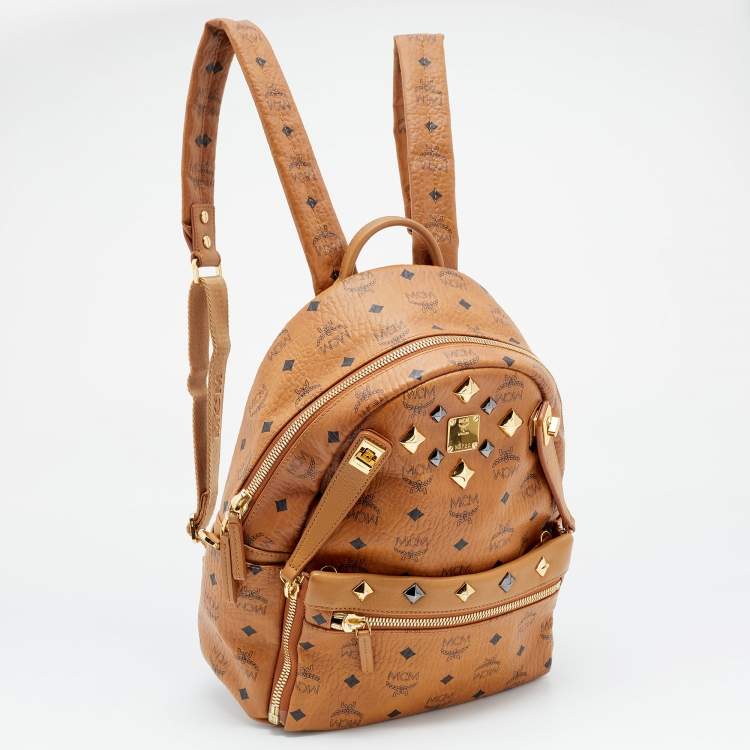 Pre Owned MCM Cognac Visetos Coated Canvas Mini Studs Stark Backpack