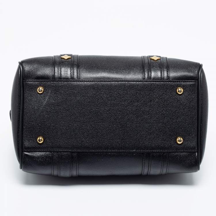 Pre Owned MCM Black Leather Vintage Studded Logo Motifs Boston Bag