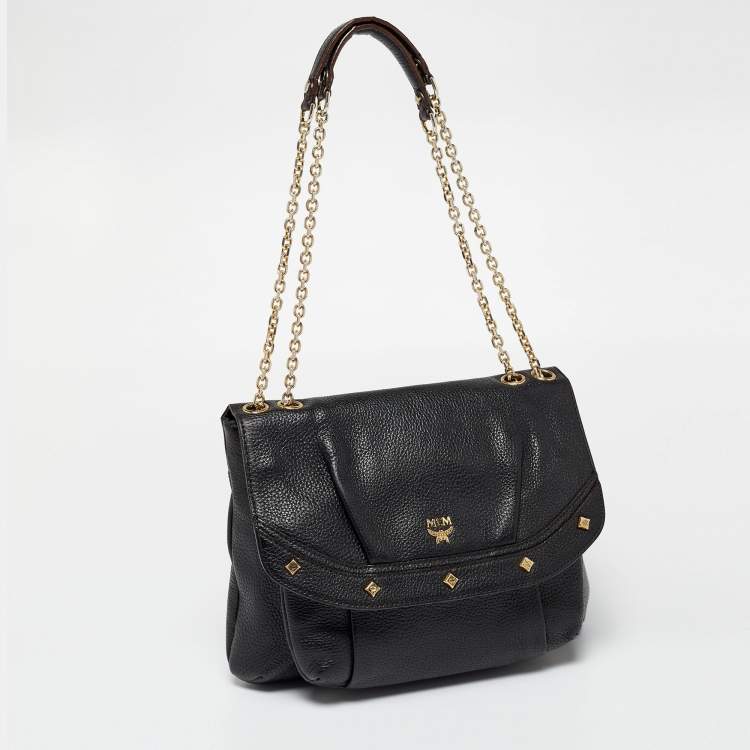 مملوكة مسبقًا MCM Black Leather Chain-Link Shoulder Bag