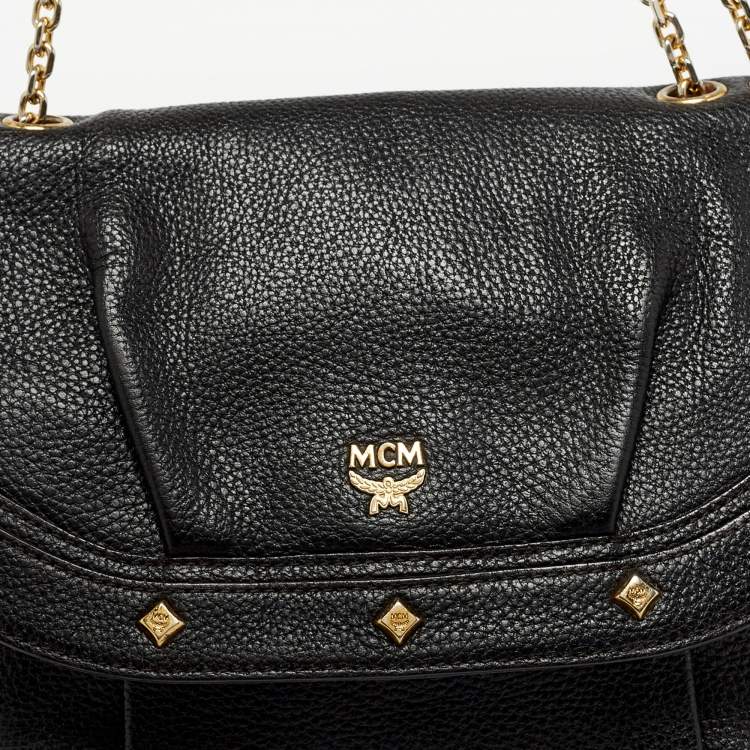مملوكة مسبقًا MCM Black Leather Chain-Link Shoulder Bag