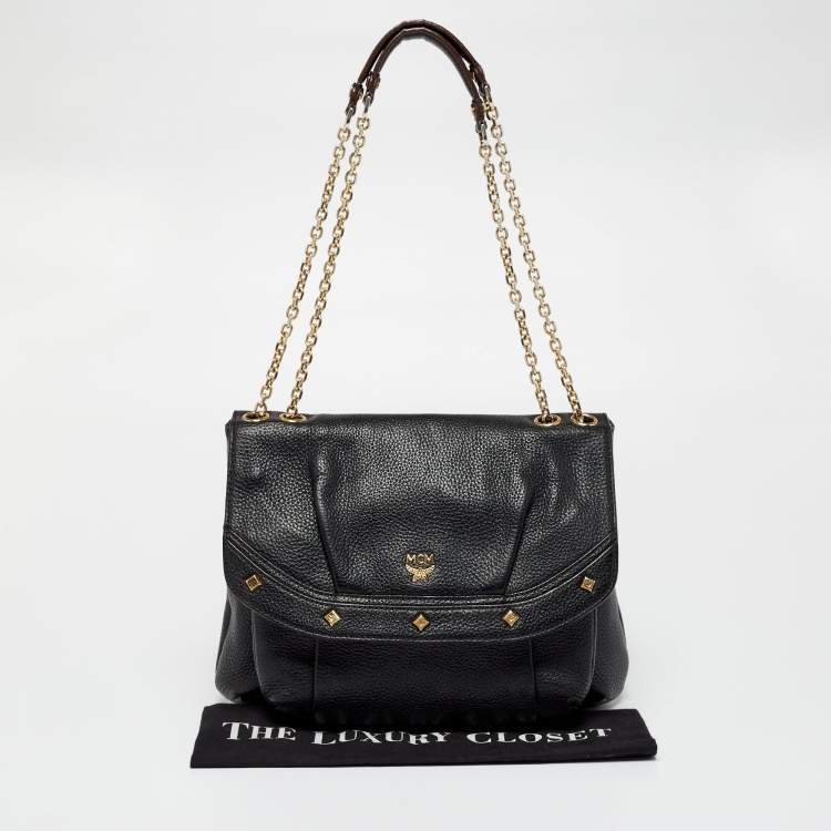 مملوكة مسبقًا MCM Black Leather Chain-Link Shoulder Bag