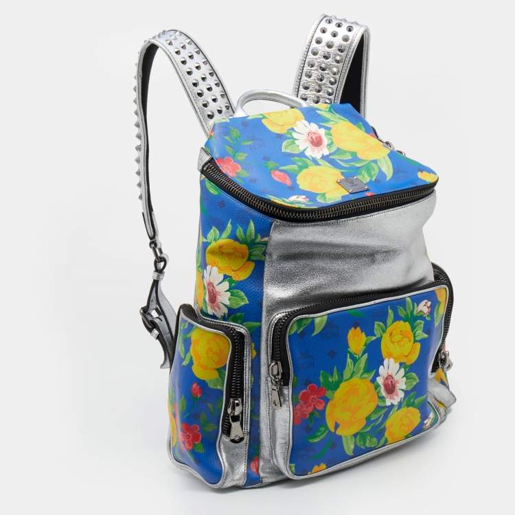 Pre Owned MCM Multicolor Leather And Coated Canvas Paradiso Floral Studded Backpack