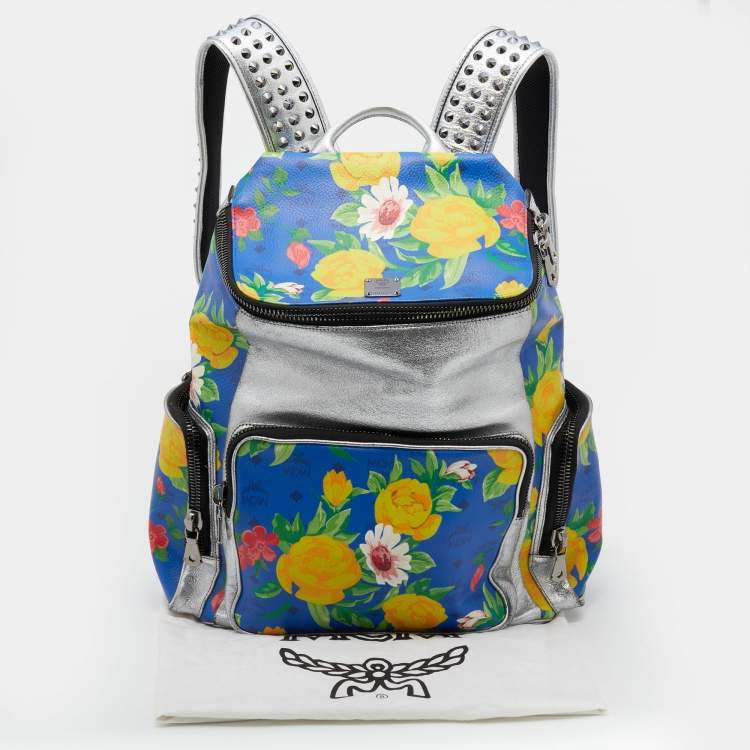 Pre Owned MCM Multicolor Leather And Coated Canvas Paradiso Floral Studded Backpack