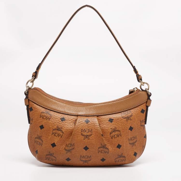 Pre Owned MCM Cognac Visetos Leather Crossbody Bag