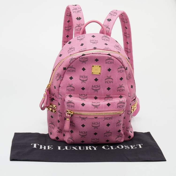 Pre Owned MCM Pink Visetos Studded Coated Canvas Stark Backpack