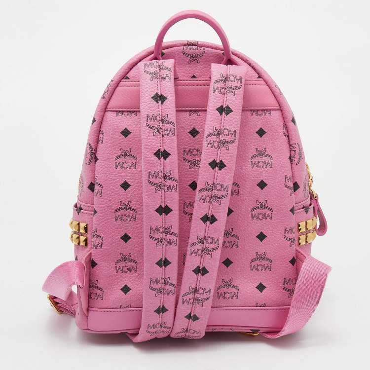Pre Owned MCM Pink Visetos Studded Coated Canvas Stark Backpack
