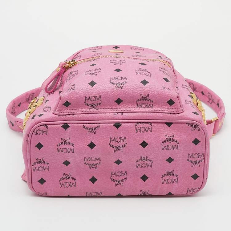 Pre Owned MCM Pink Visetos Studded Coated Canvas Stark Backpack