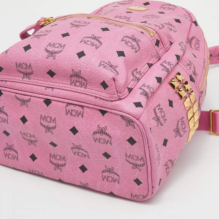 Pre Owned MCM Pink Visetos Studded Coated Canvas Stark Backpack