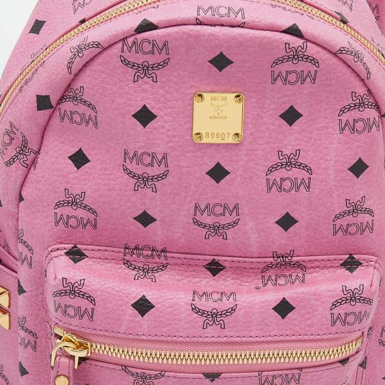 Pre Owned MCM Pink Visetos Studded Coated Canvas Stark Backpack