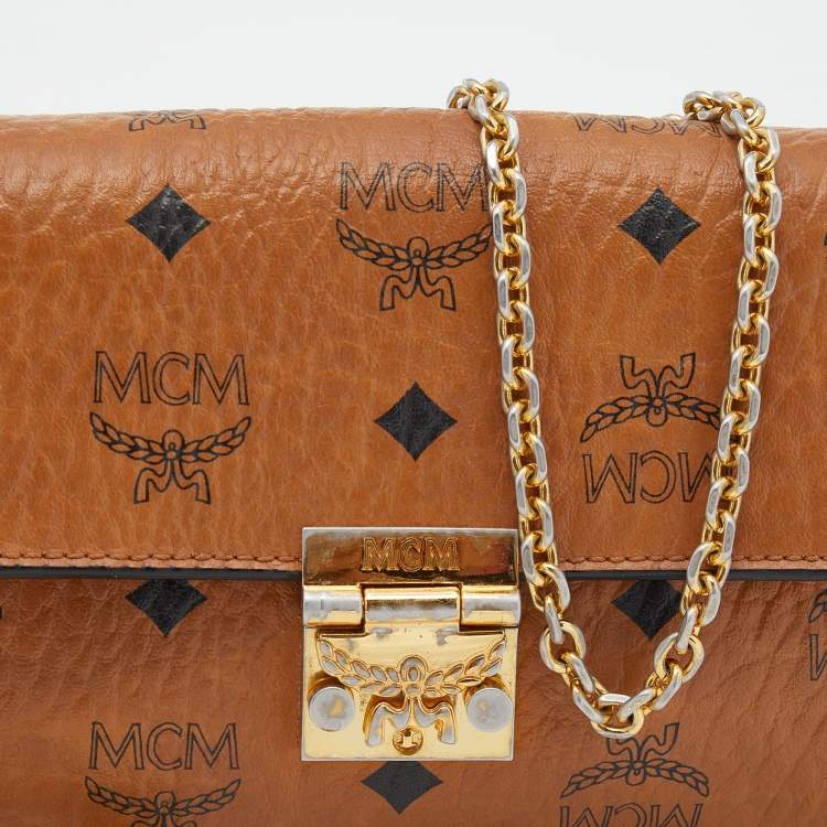 Pre Owned MCM Cognac Visetos Coated Canvas Patricia Wallet on Chain