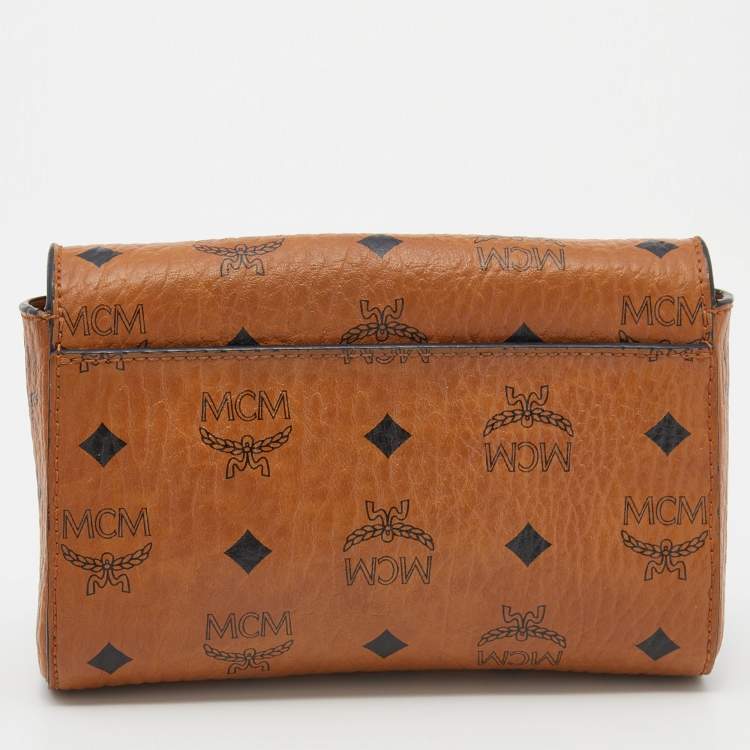 Pre Owned MCM Cognac Visetos Coated Canvas Patricia Wallet on Chain