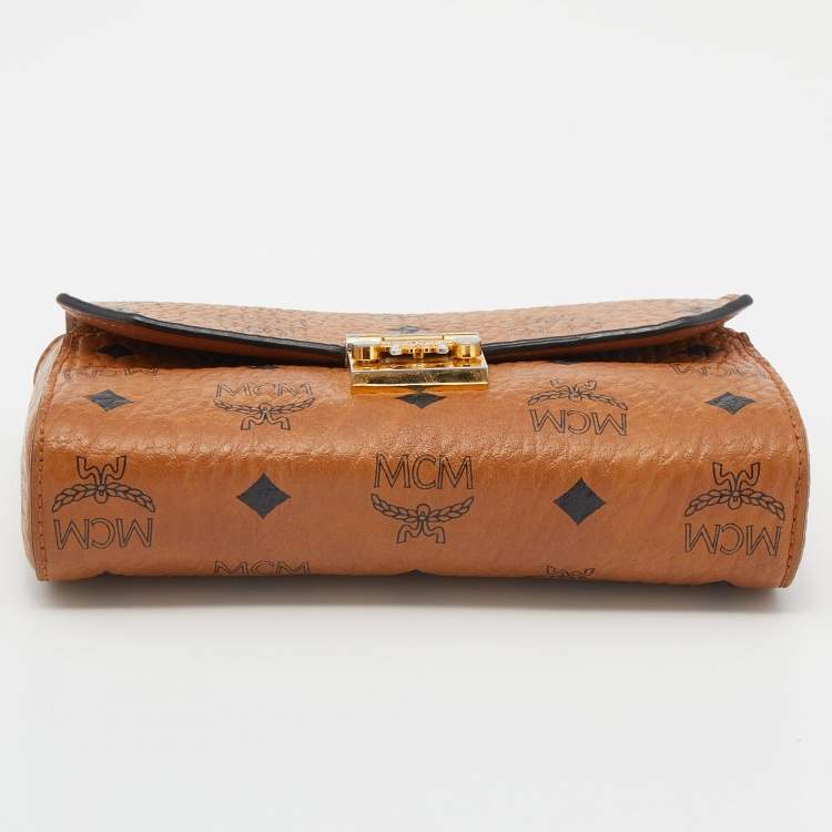 Pre Owned MCM Cognac Visetos Coated Canvas Patricia Wallet on Chain