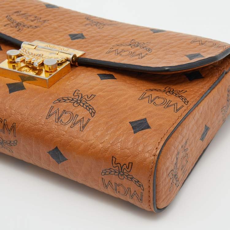 Pre Owned MCM Cognac Visetos Coated Canvas Patricia Wallet on Chain