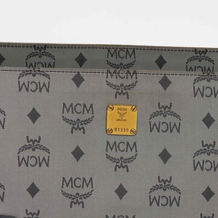 Pre Owned MCM Grey/Black Visetos Nylon and Leather Shoulder Bag