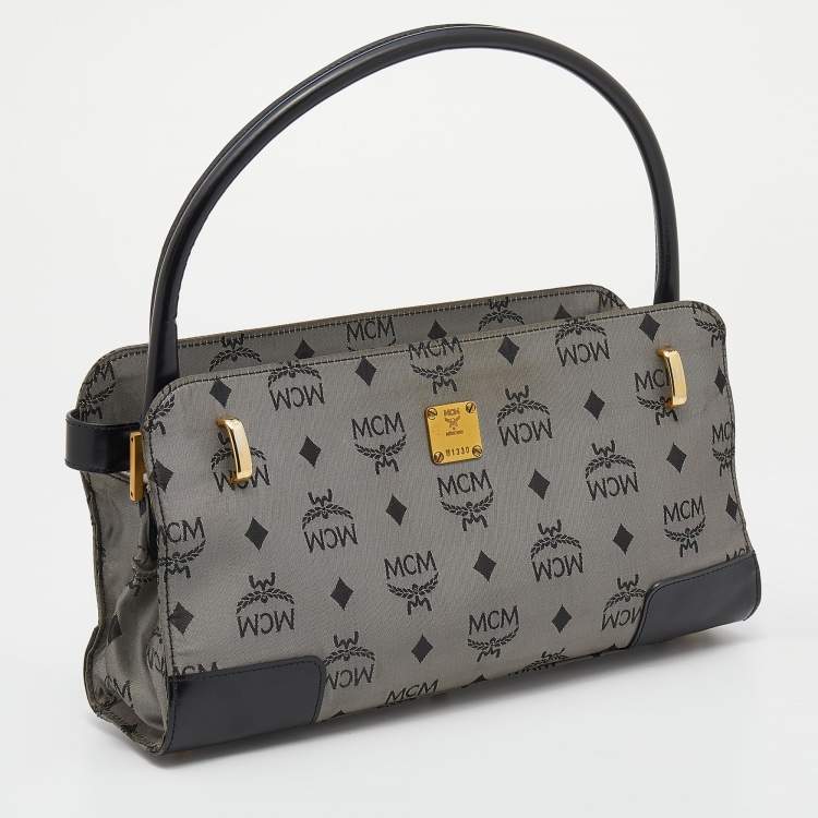 Pre Owned MCM Grey/Black Visetos Nylon and Leather Shoulder Bag