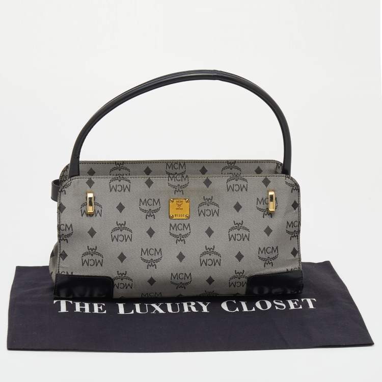 Pre Owned MCM Grey/Black Visetos Nylon and Leather Shoulder Bag