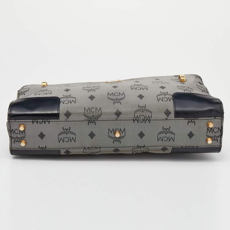 Pre Owned MCM Grey/Black Visetos Nylon and Leather Shoulder Bag