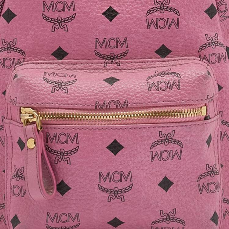 Pre Owned MCM Pink Visetos Coated Canvas Small Bebe Boo Backpack