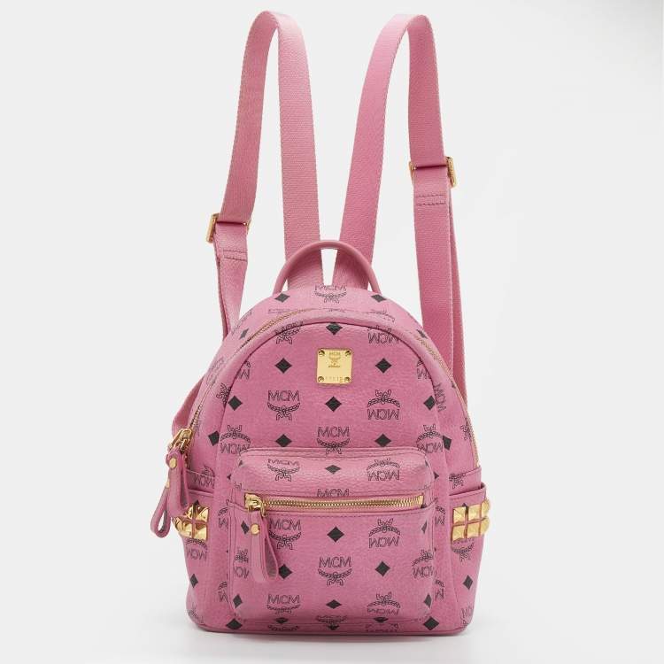Pre Owned MCM Pink Visetos Coated Canvas Small Bebe Boo Backpack