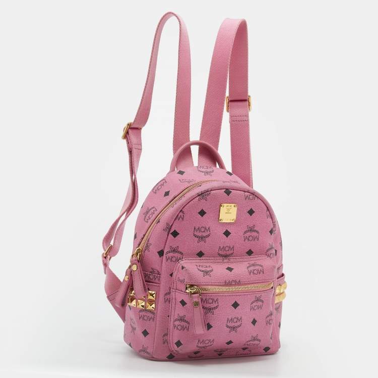 Pre Owned MCM Pink Visetos Coated Canvas Small Bebe Boo Backpack