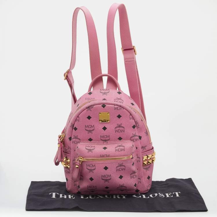 Pre Owned MCM Pink Visetos Coated Canvas Small Bebe Boo Backpack