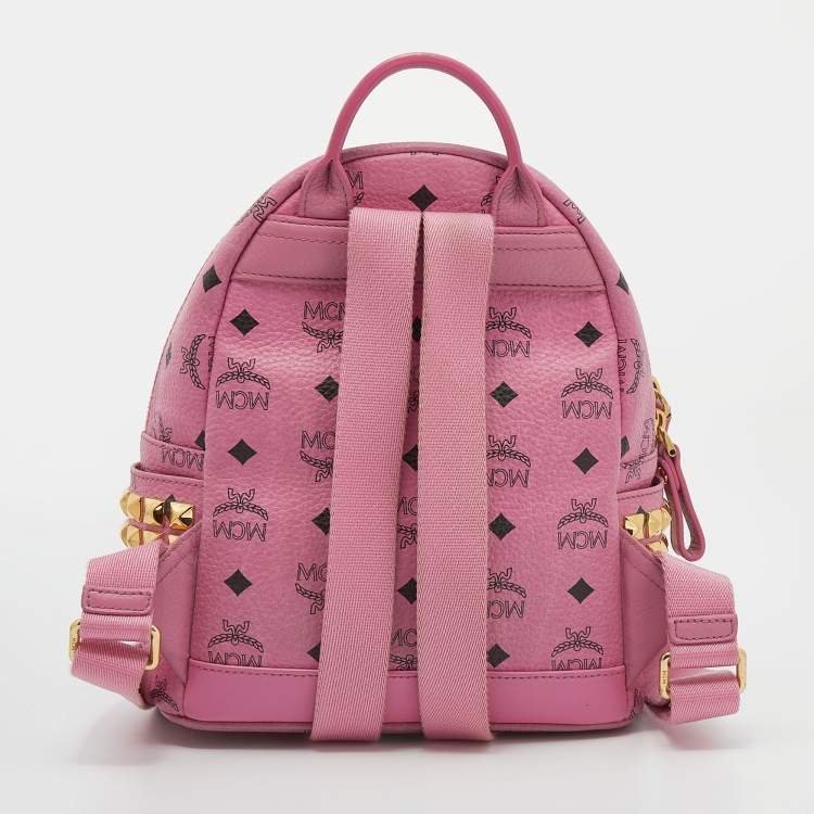 Pre Owned MCM Pink Visetos Coated Canvas Small Bebe Boo Backpack