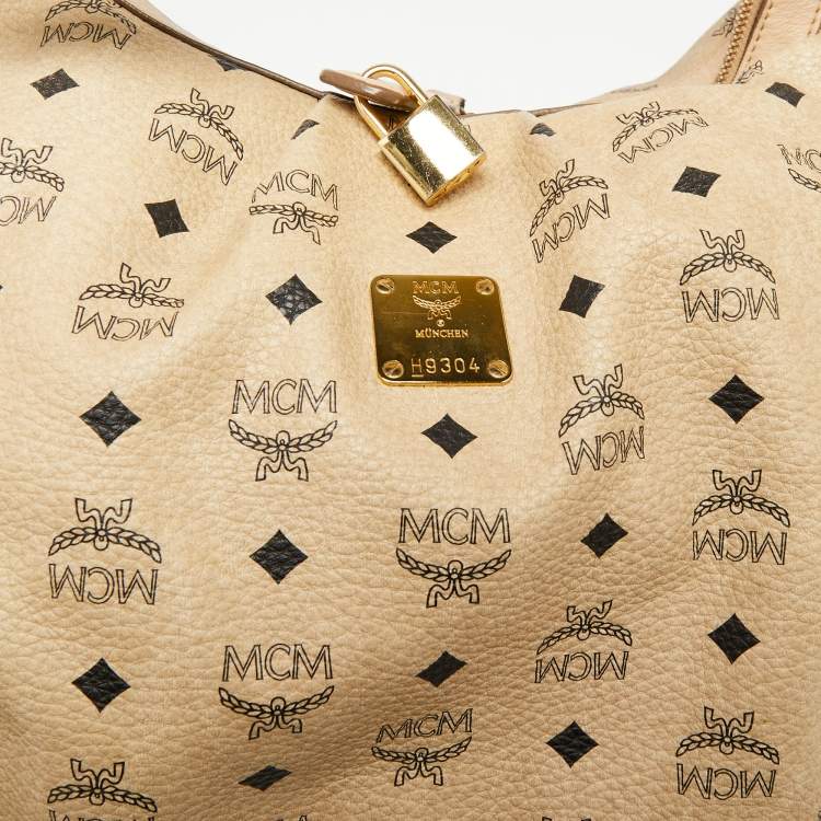 Pre Owned MCM Beige Visetos Coated Canvas and Leather Essential Hobo