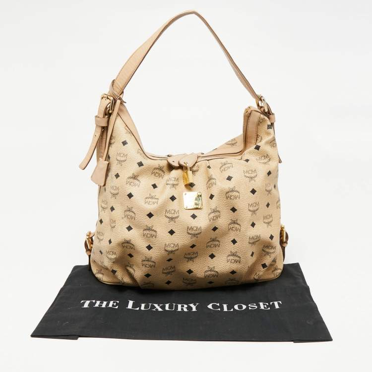 Pre Owned MCM Beige Visetos Coated Canvas and Leather Essential Hobo
