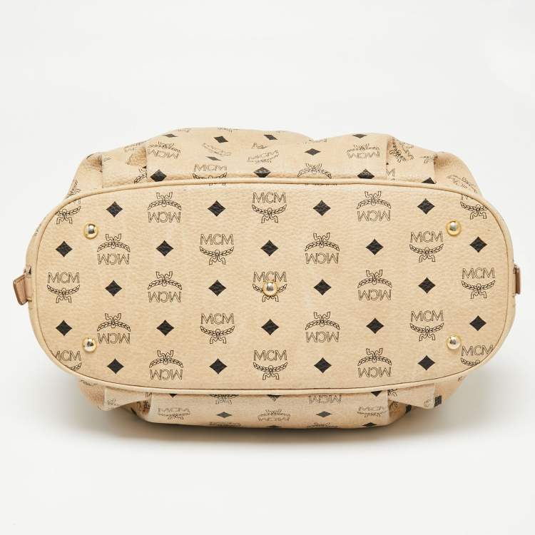 Pre Owned MCM Beige Visetos Coated Canvas and Leather Essential Hobo