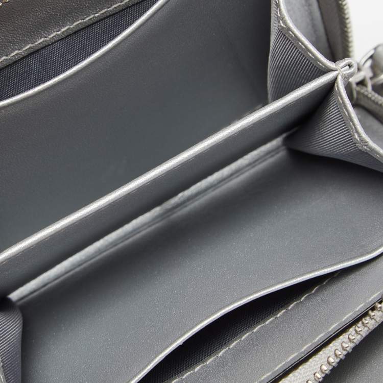 Pre Owned MCM Metallic Silver Coated Canvas Visetos Zip Compact Wallet