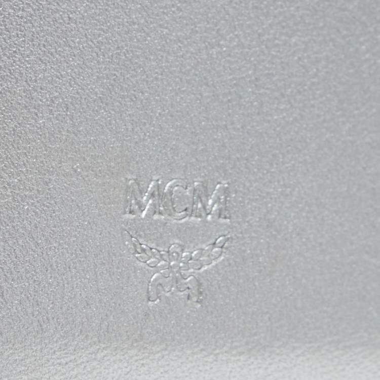 Pre Owned MCM Metallic Silver Coated Canvas Visetos Zip Compact Wallet