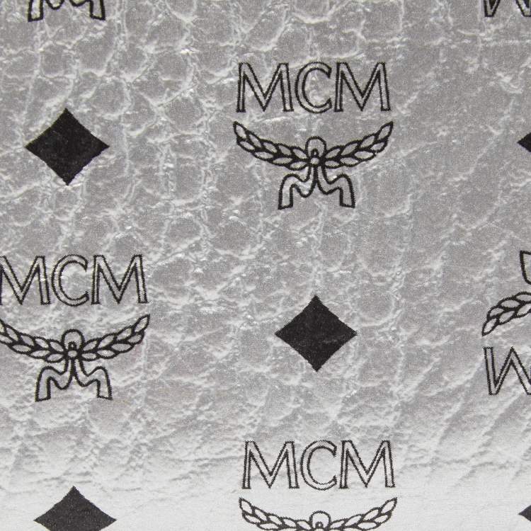 Pre Owned MCM Metallic Silver Coated Canvas Visetos Zip Compact Wallet