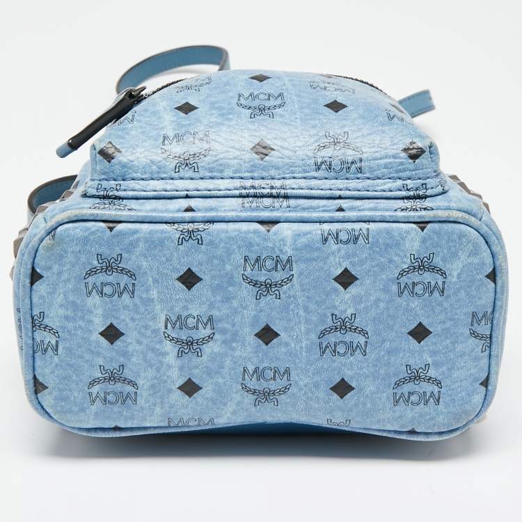 Pre Owned MCM Blue Visetos Coated Canvas and Leather Mini Studded Stark-Bebe Boo Backpack
