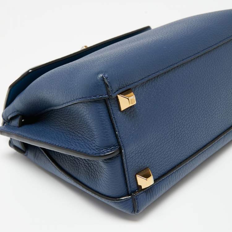 Pre Owned MCM Navy Blue Leather Milla Flap Top Handle Bag
