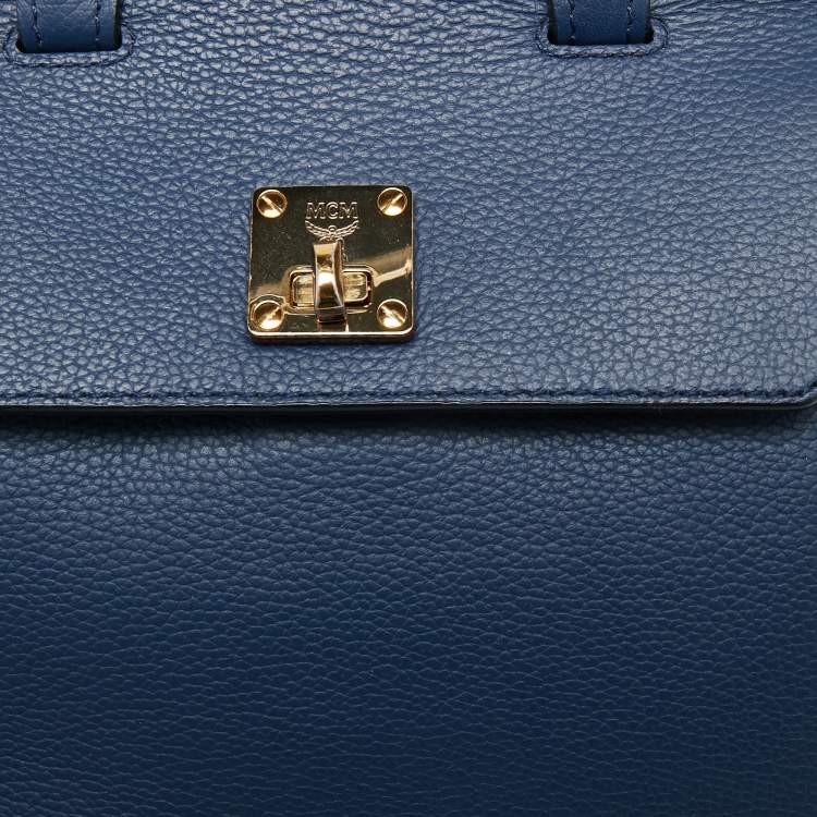 Pre Owned MCM Navy Blue Leather Milla Flap Top Handle Bag