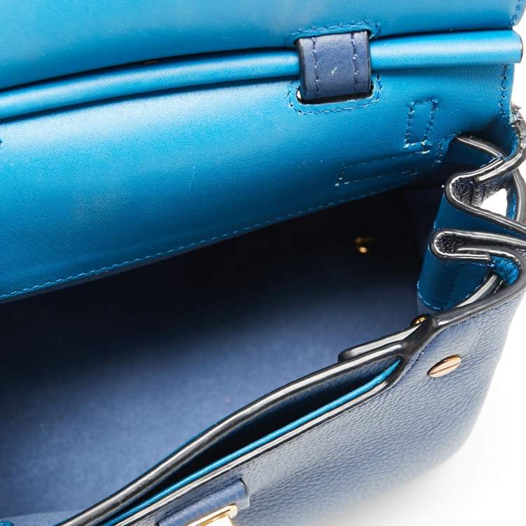 Pre Owned MCM Navy Blue Leather Milla Flap Top Handle Bag