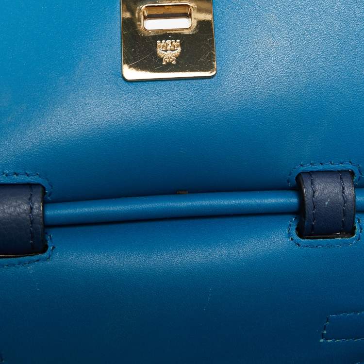 Pre Owned MCM Navy Blue Leather Milla Flap Top Handle Bag