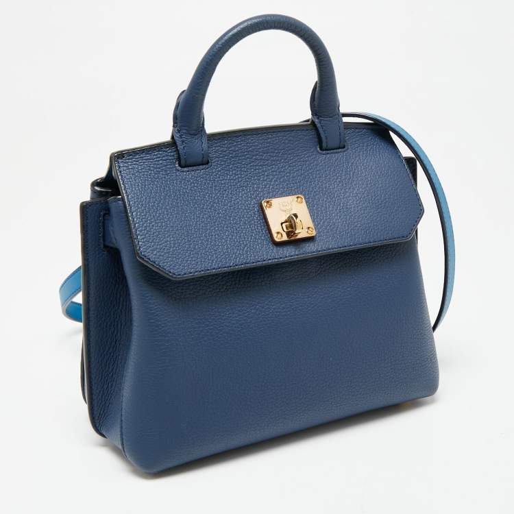 Pre Owned MCM Navy Blue Leather Milla Flap Top Handle Bag