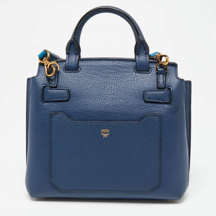 Pre Owned MCM Navy Blue Leather Milla Flap Top Handle Bag