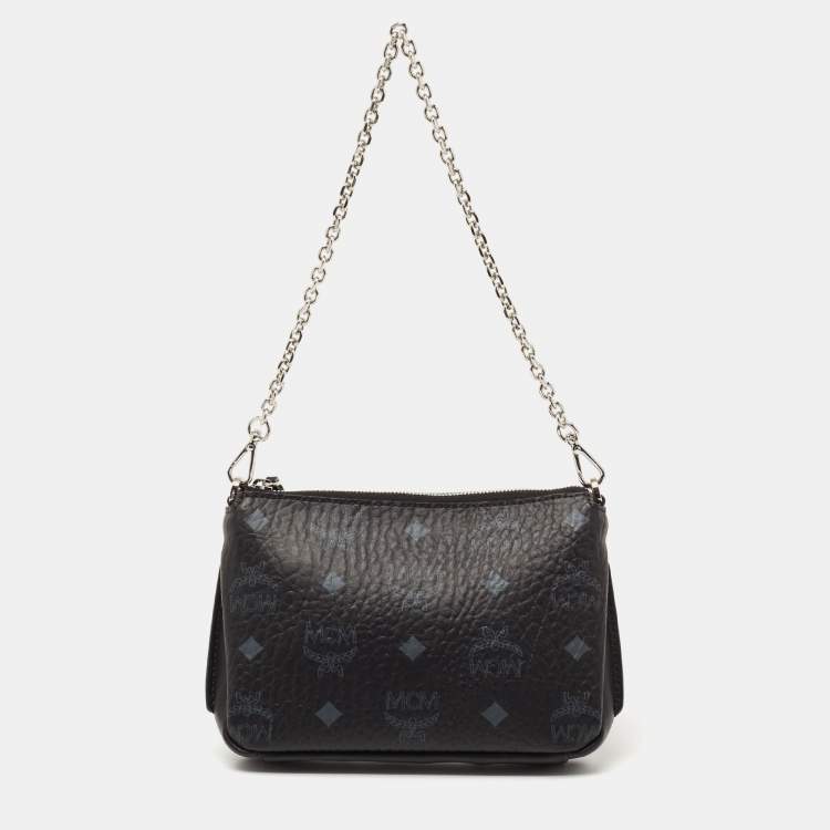 Pre Owned MCM Black Visetos Coated Canvas Baguette 