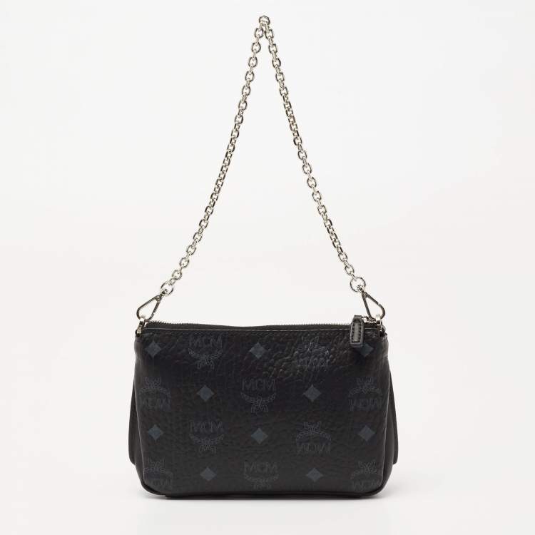 Pre Owned MCM Black Visetos Coated Canvas Baguette 