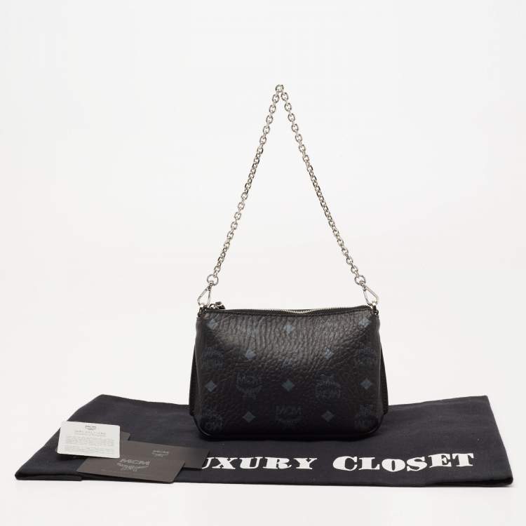 Pre Owned MCM Black Visetos Coated Canvas Baguette 