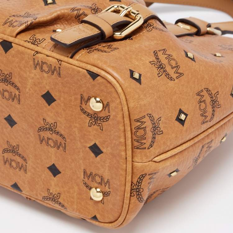 Pre Owned MCM Cognac Visetos Coated Canvas and Leather Zip Tote